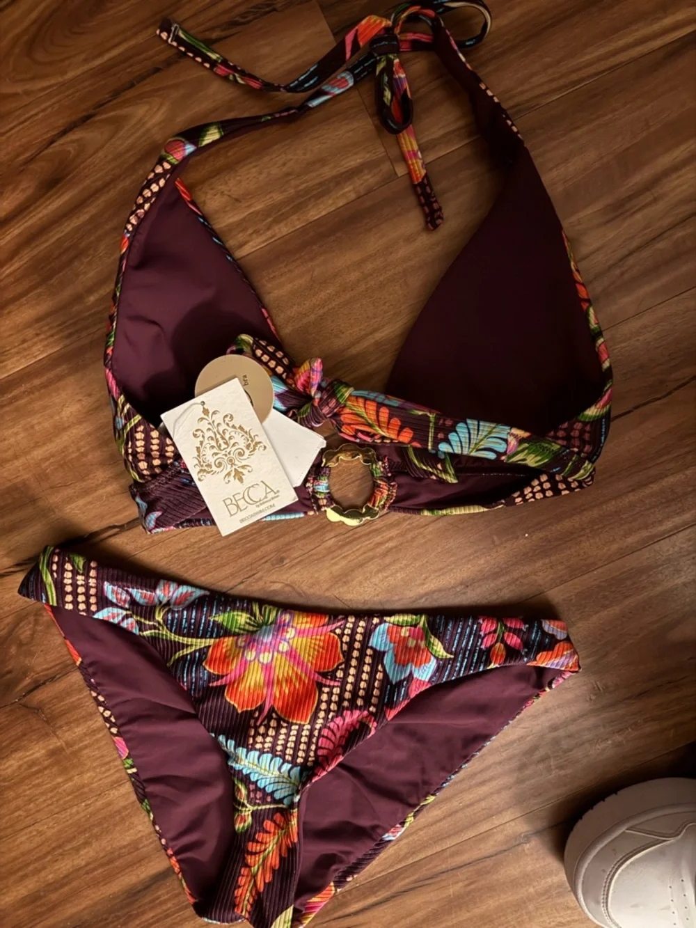 BECCA Vibrant Floral Halter Bikini Top and Bottom - Pink Multi